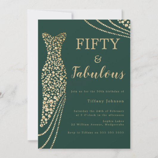 Emerald Green & Gold Fifty & Fab 50e verjaardag Kaart (Voorkant)