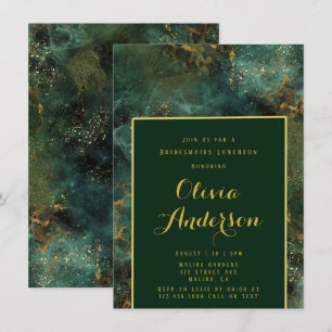Emerald Green & Gold Fleck Bridesmaids Luncheon Kaart