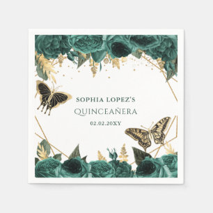 Emerald Green Gold Floral Elegant Quinceanera Servet