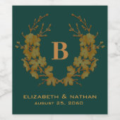 Emerald Green Gold Floral Pattern Monogram Initiaa Wijn Etiket (Enkel label)