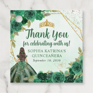 Emerald Green Gold Floral Princess Crown Dank u Bedankjes Labels