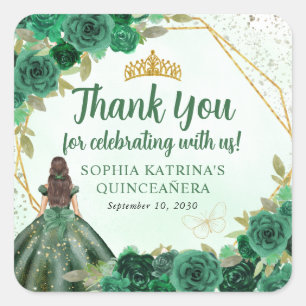 Emerald Green Gold Floral Princess Crown Dank u Vierkante Sticker