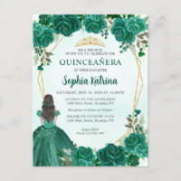 Emerald Green Gold Floral Princess Quinceañera