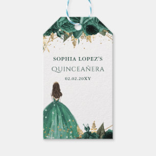 Emerald Green Gold Floral Princess Quinceanera Cadeaulabel