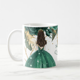 Emerald Green Gold Floral Princess Quinceanera Koffiemok