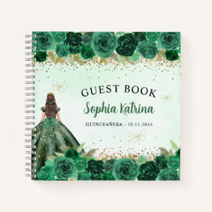 Emerald Green Gold Floral Princess Quinceañera Notitieboek