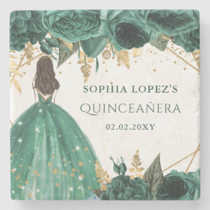 Emerald Green Gold Floral Princess Quinceanera Stenen Onderzetter