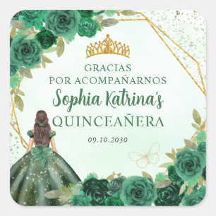 Emerald Green Gold Floral Princess Tiara Dank u Vierkante Sticker