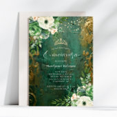 Emerald Green Gold Floral Quinceañera Kaart