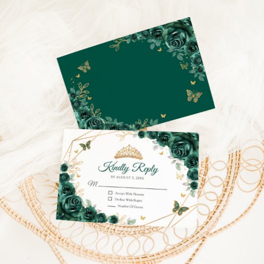 Emerald Green Gold Floral Quinceanera Réponse