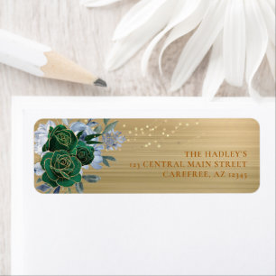 Emerald Green Gold Floral Return Address Etiket