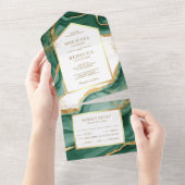 Emerald Green Gold Foil - Abstract vocht-inktwedde All In One Uitnodiging (Afscheurbaar)