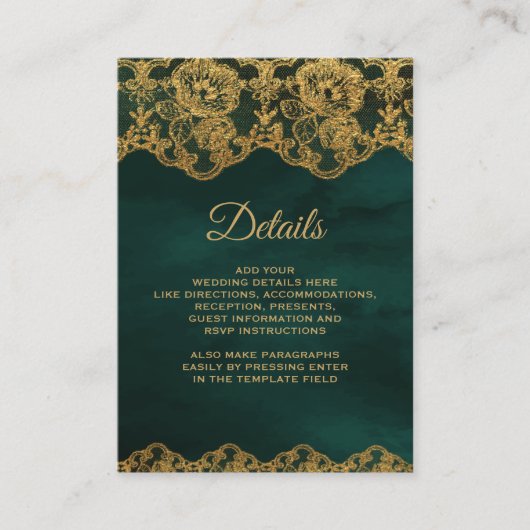 Emerald Green Gold Foil-logo - Gegevens Informatiekaartje (Voorkant)