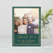 Emerald Green & Gold Frame Photo Carte de remercie (Debout devant)