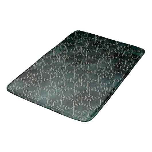 Emerald Green Gold Geometric Pattern Badmat (Gekanteld)