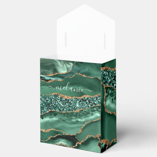 Emerald Green Gold Glitter Custom Naam Gift Box Bedankdoosjes (Geopend)