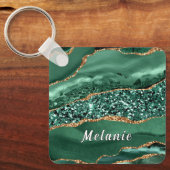 Emerald Green Gold Glitter Custom Name Sleutelhang Sleutelhanger (Voorkant)