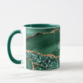 Emerald Green Gold Glitter Marmer Aangepaste Naam  Mok (Links)