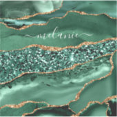 Emerald Green Gold Glitter Sticker Aangepaste naam (Voorkant)