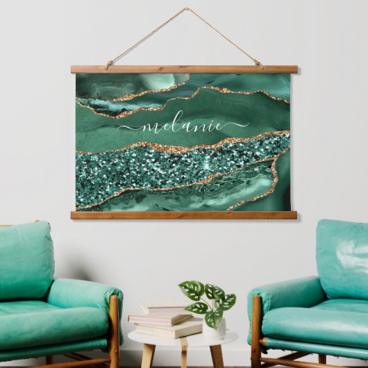 Emerald Green Gold Glitter Tapestry Aangepaste naa Hangend Wandkleed (Woonkamer)