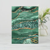 Emerald Green Gold Glitter Uitnodiging voor de bru (Staand voorkant)