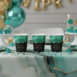 Emerald Green Gold Glitter Watercolor Marble Papieren Bekers