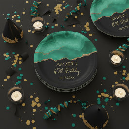 Emerald Green Gold Glitter Watercolor Marble Papieren Bordje