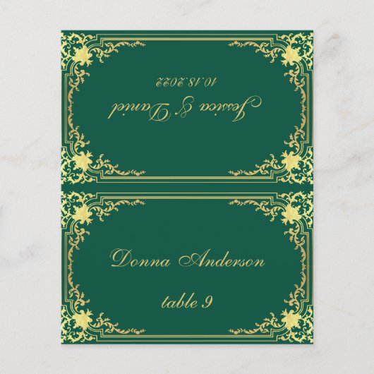 Emerald Green Gold Imprimé Nom Mariage Carte Place (Devant)