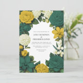 Emerald Green, Gold & Ivory Floral Wedding Kaart (Staand voorkant)