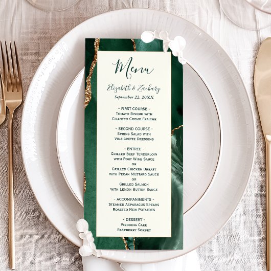 Emerald Green Gold Ivory Wedding Menu