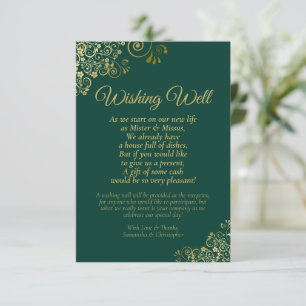 Emerald Green Gold Lace Wedding Wishing Well Poem Informatiekaartje