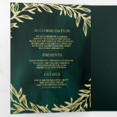 Emerald Green Gold Leaf Branch All-in-One Wedding Drieluik Uitnodiging (Binnenzijde eerst)