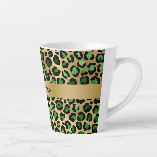 Emerald green gold leopard cheetah patroonnaam latte mok (Rechts)