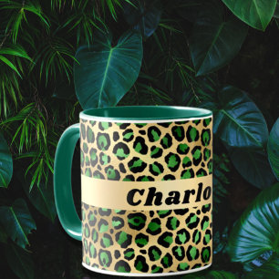 Emerald green gold leopard cheetah patroonnaam mok