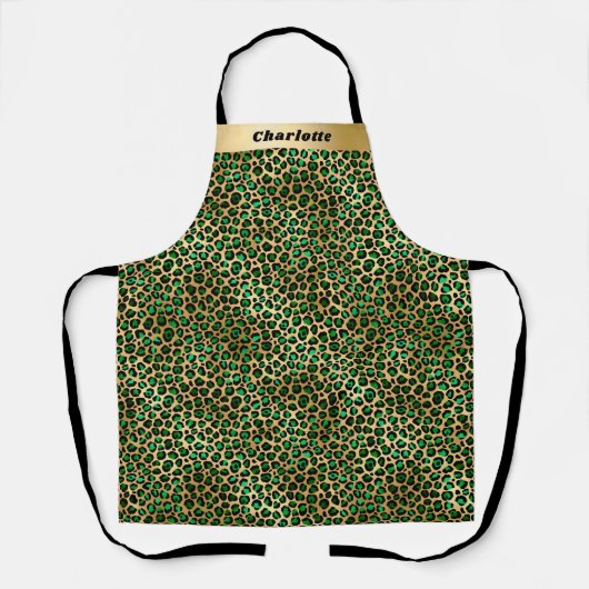 Emerald green gold leopard cheetah patroonnaam schort (Voorkant)