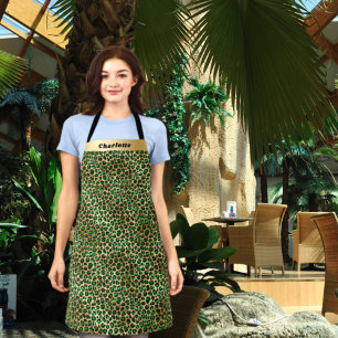 Emerald green gold leopard cheetah patroonnaam schort