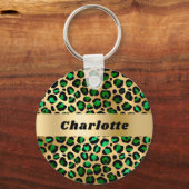 Emerald green gold leopard cheetah patroonnaam sleutelhanger (Voorkant)