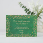 Emerald Green Gold Line Art Floral Quinceañera RSVP Kaartje (Staand voorkant)