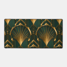 Emerald Green Gold Luxury Art Deco Desk Mat