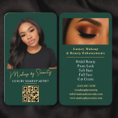 Emerald Green Gold Makeup Artist QR Code Beauty Visitekaartje