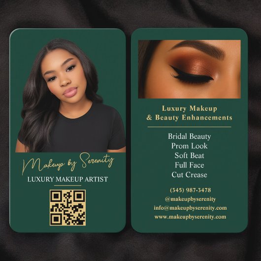 Emerald Green Gold Makeup Artist QR Code Beauty Visitekaartje