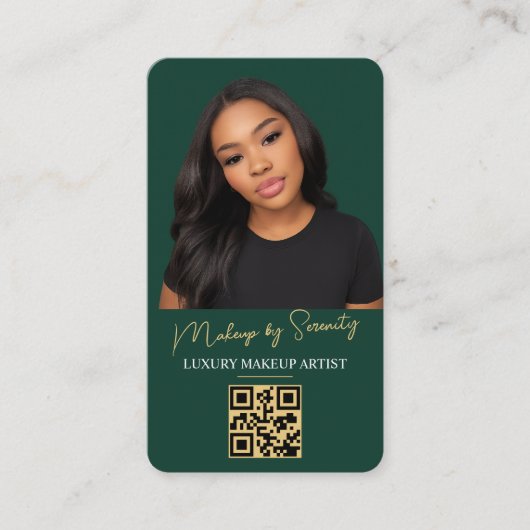 Emerald Green Gold Makeup Artist QR Code Beauty Visitekaartje (Voorkant)