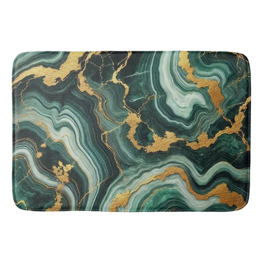 Emerald Green & Gold Marble Look Glam Wedding Badmat (Voorkant)