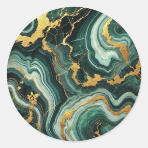 Emerald Green & Gold Marble Look Glam Wedding Ronde Sticker
