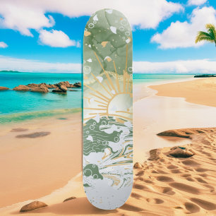 Emerald Green & Gold Marble Zee Ocean Waves Skateboard