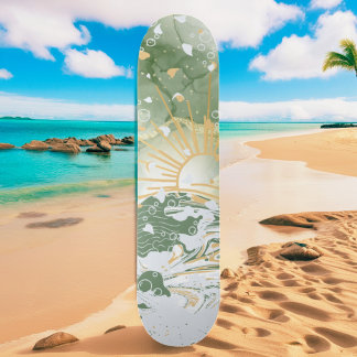 Emerald Green & Gold Marble Zee Ocean Waves Skateboard