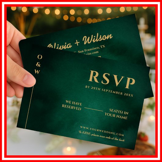 Emerald Green & Gold Mariage QR Code RSVP