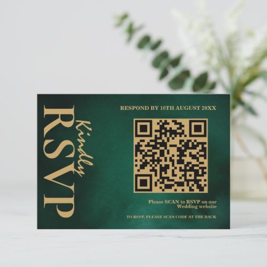 Emerald Green & Gold Mariage QR Code RSVP (Debout devant)