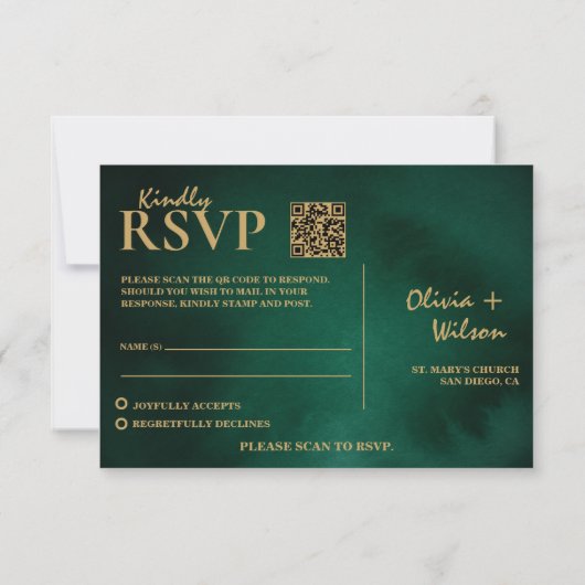 Emerald Green & Gold Mariage QR Code RSVP (Dos)