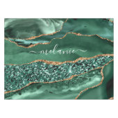 Emerald Green Gold Marmeren Tafelkleed Custom Name (Voorkant (Horizontaal))
